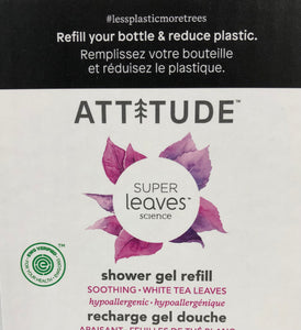 Attitude Shower Gel SoothingWhite Tea Leaves Refill Bulk Options