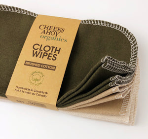 Cheeks Ahoy Organic Brushed Cotton Cloth Wipes-Sage Set of 10