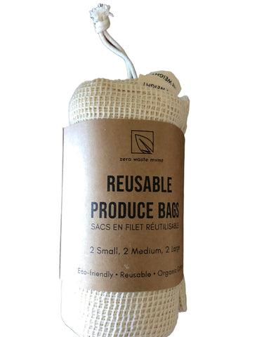 Reusable Mesh Produce Bags - 6 Organic Cotton Bags